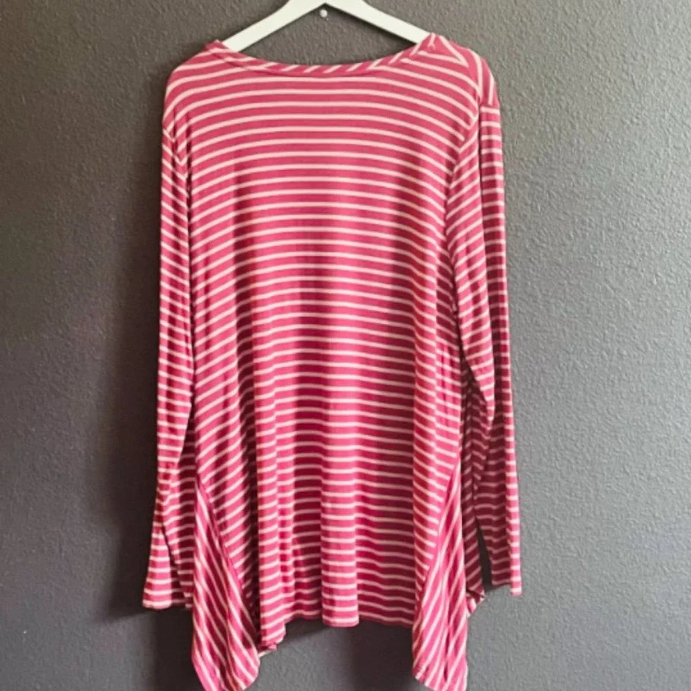 LOGO Lori Goldstein Women's Angle Stripe Knit Asymmetric Hem Long Sleeve Tee XL - Picture 7 of 13